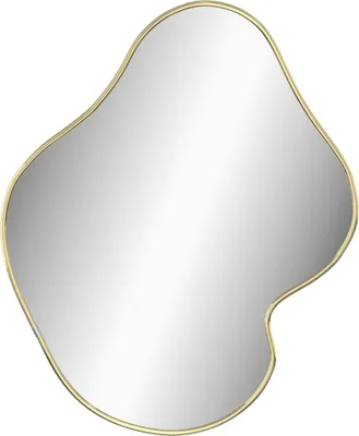 A single, irregularly shaped mirror with a gold frame, presented against a white background.