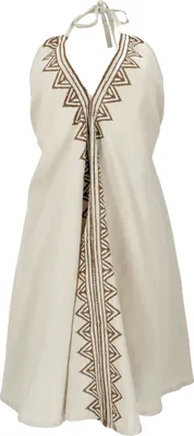 Produktbild von Boho Minikleid, Neckholder Kleid, Longtop - Leinenfarben, Damen, Creme-weiß, Baumwolle, Kleider