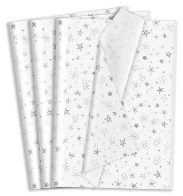 Immagine prodotto di Carta velina, 50 fogli, 35 x 50 cm, motivo a stelle, bianco/argento