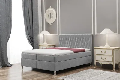 Produktbild von Boxspringbett Schlafzimmerbett ESME 200x200cm in Stoff Monolith Grau