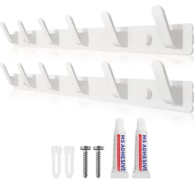 Image de Barre de crochets blanche avec 12 crochets pour vestes, manteaux, sacs, chapeaux et écharpes, longueur de 43 cm, capacité de charge jusqu'à 18 kg