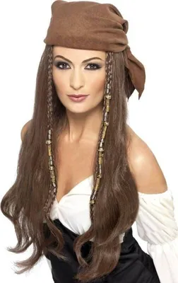 Produktbild von Lange braune Piratenperücke für Damen