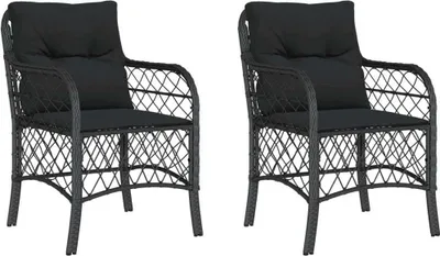 Produktbild von Gartenstühle mit Kissen 2 Stk. Schwarz Poly Rattan