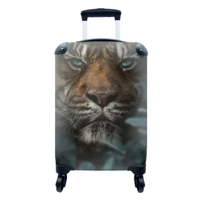 Produktbild von MuchoWow® Koffer Handgepäck Trolley Rollkoffer Kleine Reisekoffer mit 4 Rollen - Tiger - Pflanzen - Dschungel - Cabin Size < 55x40x23 cm & 55x40x20 cm - Fotokoffer - Kabinenkoffer - Boardgepäck - Reise-Box - Reisekoffer - Reisegepäck - Koffer mit Bild - Trolley für Kinder