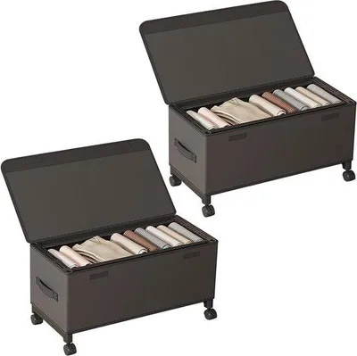 Image de Commode de rangement sous lit avec roulettes, 2 bacs de rangement pliables avec couvercle à placer sous le lit (noirs)