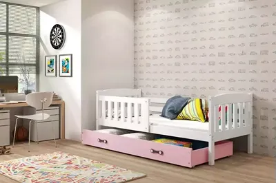 Obrázek produktu pro Dětská postel s úložným prostorem bez matrace 80x190 BRIGID - bílá / růžová