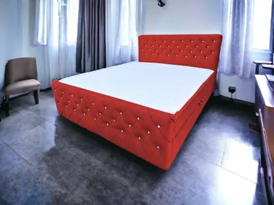 Produktbild von Boxspringbett mit Kristallen CARMEN II 180 x 200 cm Magic Velvet 2232 Rot Bett zwei Bettkästen und H2 Matratze,Komplett-Set mit Matratze und Topper