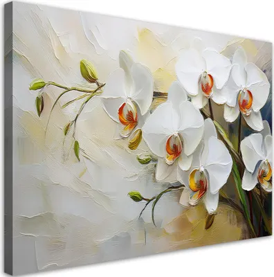 Produktbild von Leinwandbild Weiße gemalte Blumen 90x60 Feeby Weiß bild für die wand bereit zum aufhängen