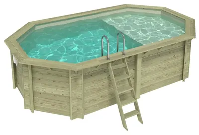 Immagine prodotto di Piscina in legno NEMO 5.79 x 3.49 – H.1.45 m con spiaggia, sabbia, Su telaio - senza cementazione