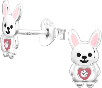 Produktbild von Kinder Ohrringe Ohrstecker 925 Sterling Silber Hase mit Herz und Kristall
