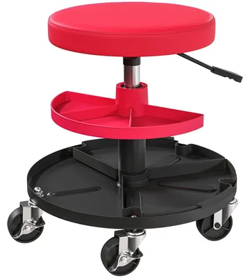 Produktbild von Werkstatthocker mit Rollen Tabletts höhenverstellbar 40-51cm Rollhocker bis 135 kg belastbar Rot