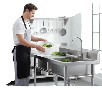 Immagine prodotto di Lavello in acciaio inossidabile, dimensioni 100 x 60 x 93 cm, capacità di carico 200 kg, vasca singola, autoportante, rubinetto girevole a 360°