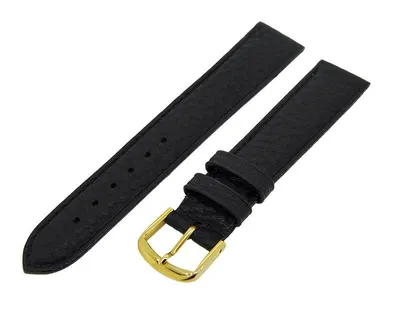 Produktbild von Uhrenarmband Lederband Schwarz 16mm Dornschließe Gold Ersatzband