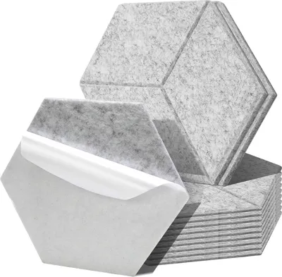 Produktbild von Aopunly 12 stuks Akustikplatten Hexagonal selbstklebend Schallschutz Akustikpaneele Hohe Dichte Wandpaneel Hellgrau