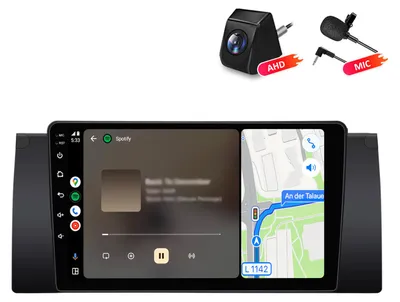 Image de Autoradio 4+64 Go avec caméra et microphone, compatible avec les modèles BMW E39 de 1999 à 2005. Fonctionnalités : Carplay, Android Auto, radio multimédia, GPS, navigation, Wi-Fi, Bluetooth, DAB+, RDS,au volant (SWC), écran de 9 pouces