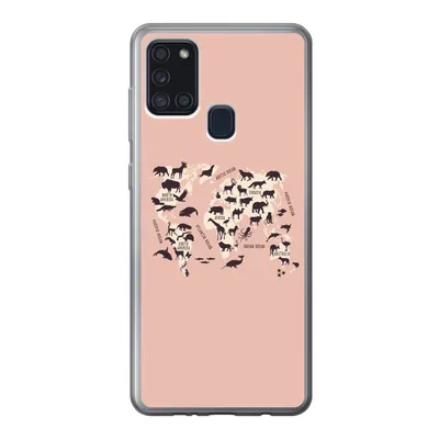 Produktbild von MuchoWow® Handyhülle Schutzhülle Hülle für Samsung Galaxy A21s Weltkarte - Tiere - Scherenschnitt Silikon Softcase Handy Hülle - Hartschale