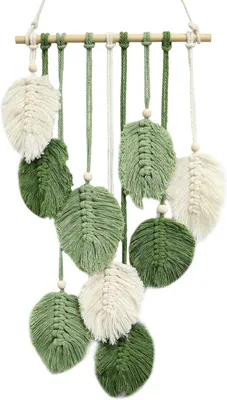 Produktbild von Makramee Wandbehang grüne Blätter, 100 % Baumwolle, Holzperlen, für Wohnzimmer