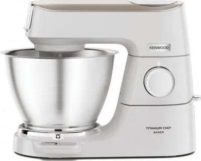 Produktbild von Kenwood, Titanium Chef Baker KVC65.001WH, Küchenmaschine, Weiß, Metall Edelstahl, 395 x 225 x 315 mm (H x B x T), LightLift Rührarm, Planetarisches Rührsystem, Spülmaschinenfeste Teile, Funktionsschalter für sanftes Unterheben, EasyWeigh, PopTop
