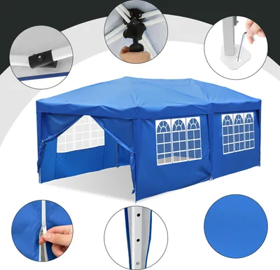 Image de Pavillon Hengda Pavillon pliable 3x6m bleu avec parois latérales Tente de réception protection UV réglable en hauteur avec sac de transport, pour le jardin en plein air Camping
