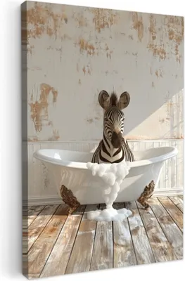 Produktbild von MuchoWow® - Leinwandbilder - Vintage - Zebra - Wilde Tiere - Badewanne, Wandbild, Wanddeko Bilder Wohnzimmer, 40x60 cm
