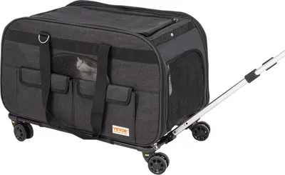 Immagine prodotto di Trasportino per gatti con ruote, trasportino per animali domestici con maniglia telescopica e tracolla, trasportino per cani con ruote per animali domestici fino a 16 kg, con 1 ciotola pieghevole, nero