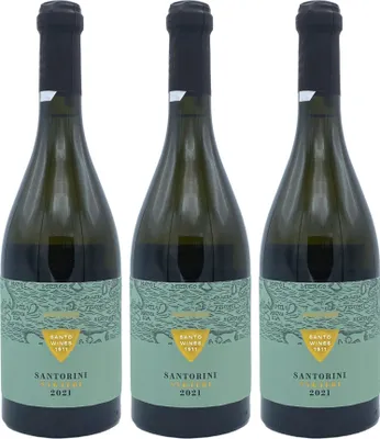 Produktbild von Santorini Nykteri P.D.O. Weißwein 3x 0,75l Santo Wines | Trockener Weißwein aus Santorini | 3 Monate Fassreife | 14% Vol. | + 20ml Jassas Olivenöl