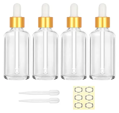 4er-Set 50 ml Glas-Tropfflaschen mit Pipette, goldener Deckel