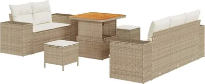 Immagine prodotto di Set da giardino composto da 8 pezzi, divano per 8 persone, colore beige e crema, realizzato in rattan sintetico