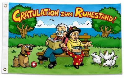 Produktbild von Flagge Rente Ruhestand 90 x 150cm, Stoffgewicht ca. 100 g/m² -Fahne- Hissfahne- Hissflagge - Sturmflagge -zum hissen - keine billige Chinaqualität!