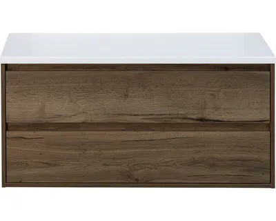 Produktbild von Sanox Waschtischunterschrank Porto BxHxT 120,2 x 58 x 50 cm Frontfarbe tabacco mit WT-Platte weiß matt 84747139