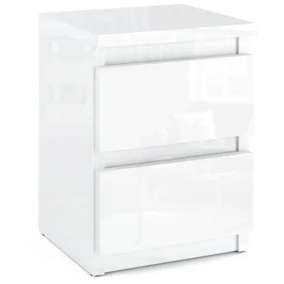 Produktbild von MRBLS_HOME - Nachttisch Weiß Glanz - Nachtschrank mit 2 Schubladen - Nachtkommoden - Minimalistisches Design - Nachttischschrank Kompakter Beistelltisch H42,5cm B30cm T30,5cm für Schlafzimmer