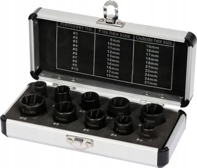 Produktbild von Yato YT-06031, Schraubenausdrehersatz, Kohlenstoffstahl, Schwarz, 9,5 mm, 9 mm, 10 mm, 11 mm, 12 mm, 13 mm, 14 mm, 15 mm, 16 mm, 17 mm, 19 mm, Schwarz