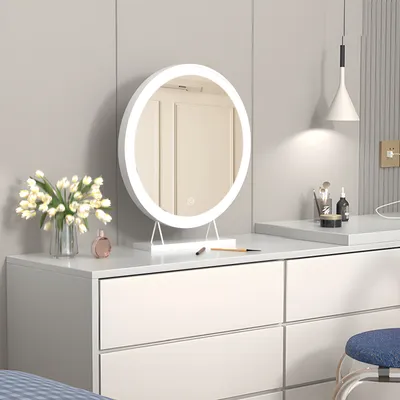 Zdjęcie produktu dla Heilmetz lusterko do makijażu Φ48cm Okrągłe lusterko do makijażu LED z 3 kolorami światła Lusterko stołowe z przełącznikiem dotykowym Biały