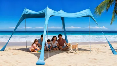 Image de Tente de plage XL - Résistante aux UV - Portable - 300x300 cm - Capacité 5-8 personnes - Imperméable