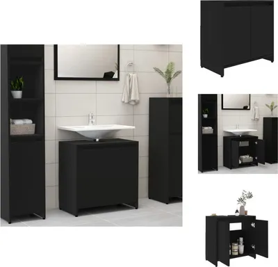 Produktbild von vidaXL Badezimmerschrank Schwarz 60x33x61 cm Holzwerkstoff -  Badezimmermöbel-Sets