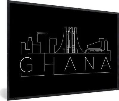 Produktbild von MuchoWow® MuchoWow® Gerahmtes Poster Skyline "Ghana" auf schwarzem Hintergrund 60x40 cm - Poster mit zchwarzem Bilderrahmen - Printing - Wanddeko Schlafzimmer