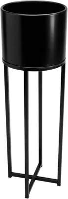 Image de VIVANNO Pot de fleurs tôle d'acier vernie par poudre ELEVATE CROSS Rond, noir mat - 25x79 cm