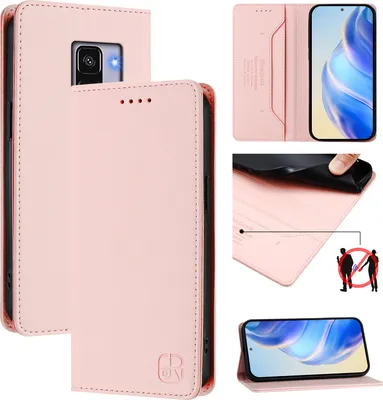 Produktbild von Lederhülle für Samsung Galaxy A8 2018 Hülle Flip Brieftasche Kartenfächern Ständer Schutzhülle Pink