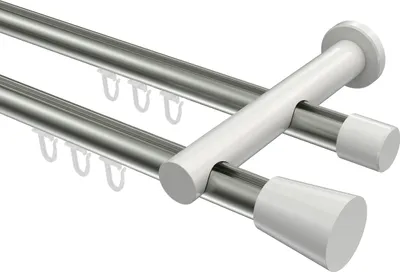 Produktbild von Interdeco Innenlaufstange / Gardinenstange mit Innenlauf Edelstahl-Optik / Weiß, Typ Platon Sitra (Konus), 20 mm Ø 2-läufig, 480 cm