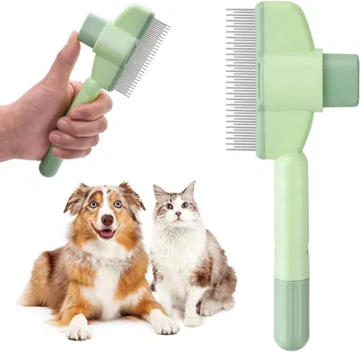 Produktbild von Katzenbürste, Hundehaarbürste, Flohkamm, 2-in-1 Bürste für kurze und lange Felle, Ergonomischer Griff
