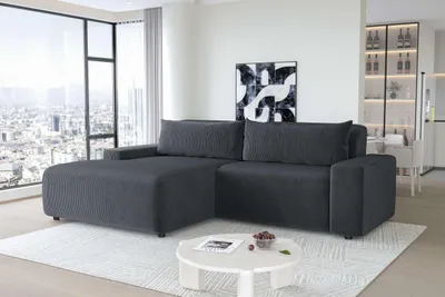 Produktbild von 99rooms Tivoli Ecksofa Cordstoff POSO Graphit Links mit Kissen