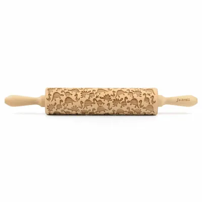 Image de Folkroll rouleau à pâte Dinosaure, grand, 43 cm, rouleau à pâtisserie, rouleau à gaufrer, motif, rouleau, bois de hêtre, 331446