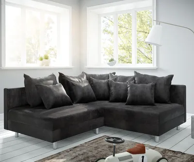 Produktbild von DELIFE Ecksofa Clovis Anthrazit Antik Optik Ottomane Rechts Modulsofa