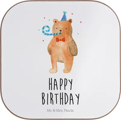 Produktbild von Mr. & Mrs. Panda Tischuntersetzer Bär Geburtstag - Weiß - Geschenk, Coaster, Glückwunsch, Untersetzer für Gläser, Tasse, Getränkeuntersetzer, gläseruntersetzer, Teddy
