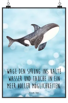 Produktbild von Mr. & Mrs. Panda Bild Orca DIN A4 - Oceanblue - Geschenk, Plakat, wanddeko, Motivation, Wandbild, Büro, Arbeit, Orcas, Meer, drucke, Kunstdruck