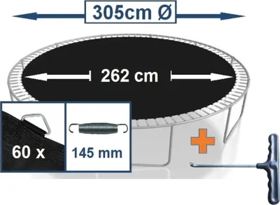 Produktbild von walexo Sprungtuch Sprungmatte incl. Federspanner für Trampolin Ø 305 cm 60 Ösen (Federn 14,5 cm)