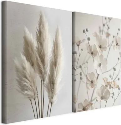 Produktbild von murando - Akustikbild Bilder Set Trockenblumen 40x30cm 2 Teilig je 20x30cm Collage 2er Mehrteiligen Gemälden Kunstdrucke Wandbild Schallabsorber Akustikplatten - Boho Stil b-H-10206-b-a