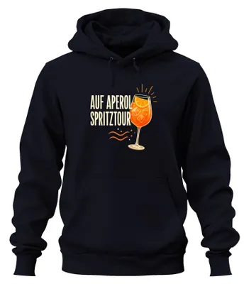 Productafbeelding van Aperol Spritz cocktail, zomer, vrijgezellenfeest, aperitief, hoodie, sweater, marineblauw, maat M