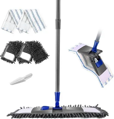 Produktbild von Famanu Bodenwischer mit 4 Wischbezügen - 128 cm Chenille Mikrofaser