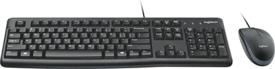 Zdjęcie produktu dla Logitech MK120, Pełnowymiarowy (100%), Przewodowa, USB, QWERTY, Czarny, Dołączona myszka